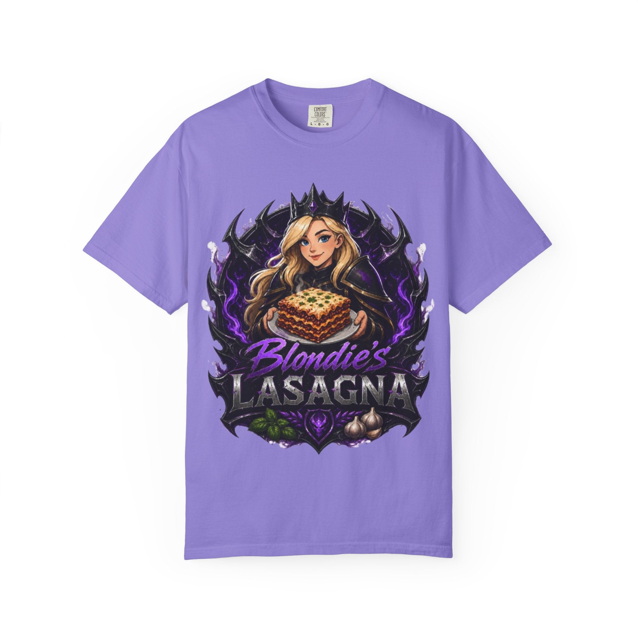 Lasagna T-Shirt — Blondie’s Lasagna Gamer Graphic Tee (Funny "The Fucking Lasagna" Back Print)