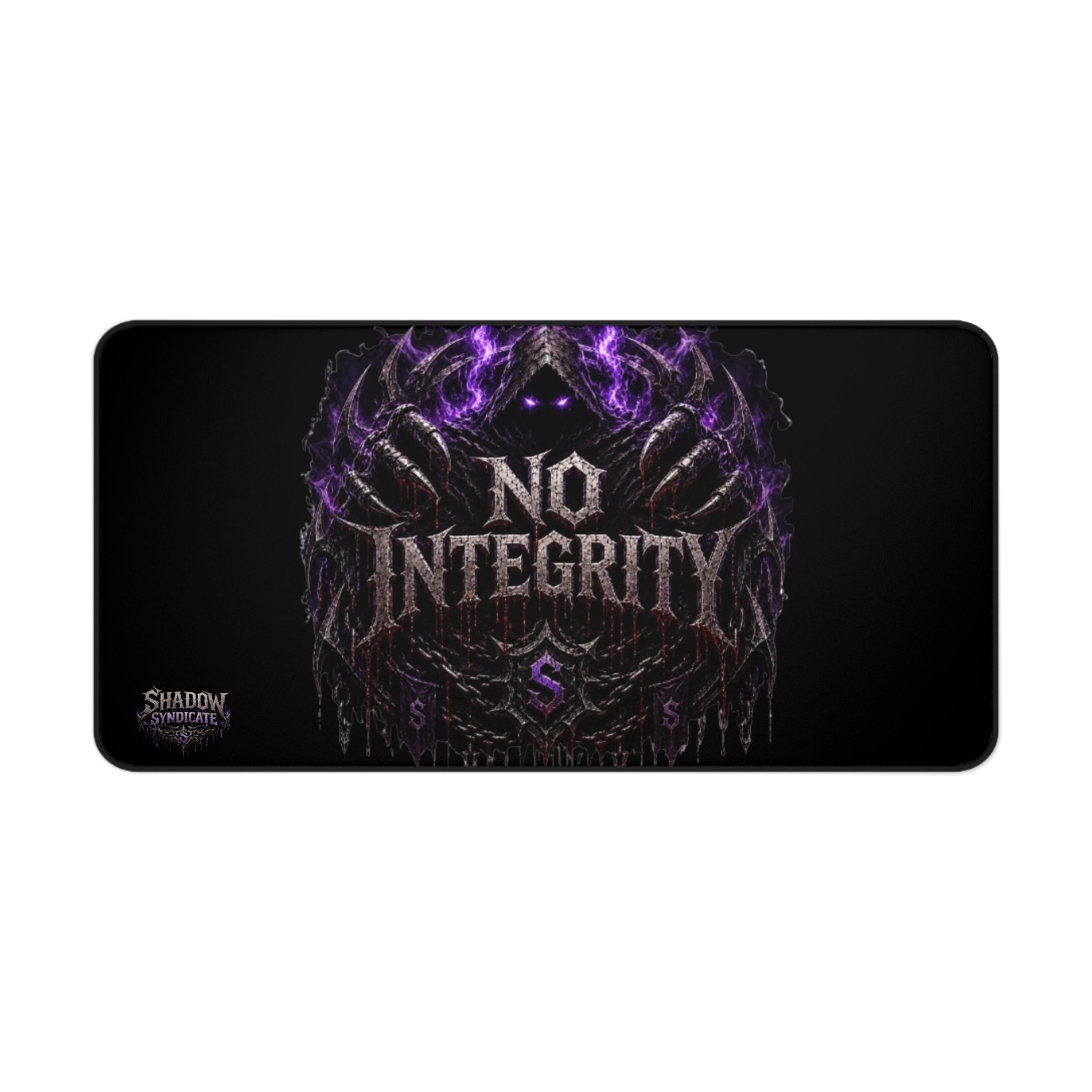 No Integrity Gothic Desk Mat — Dark Gaming Mouse Pad with Purple Skull Design