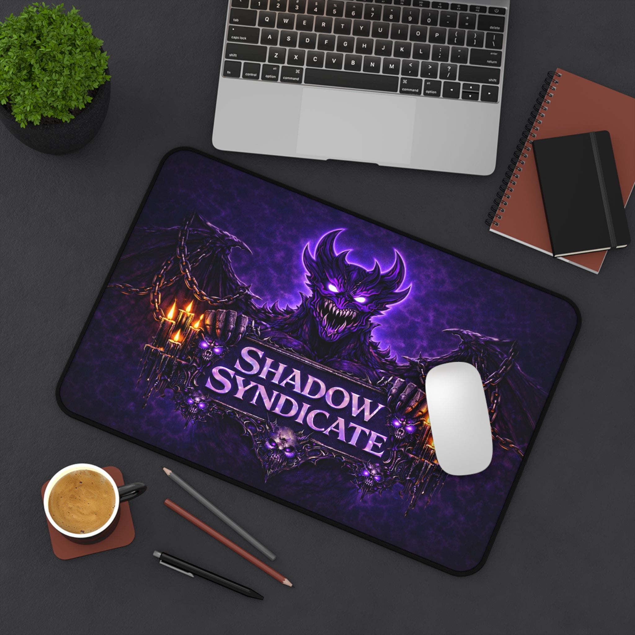 Shadow Syndicate Desk Mat — Gothic Gaming Mousepad with Demon Emblem