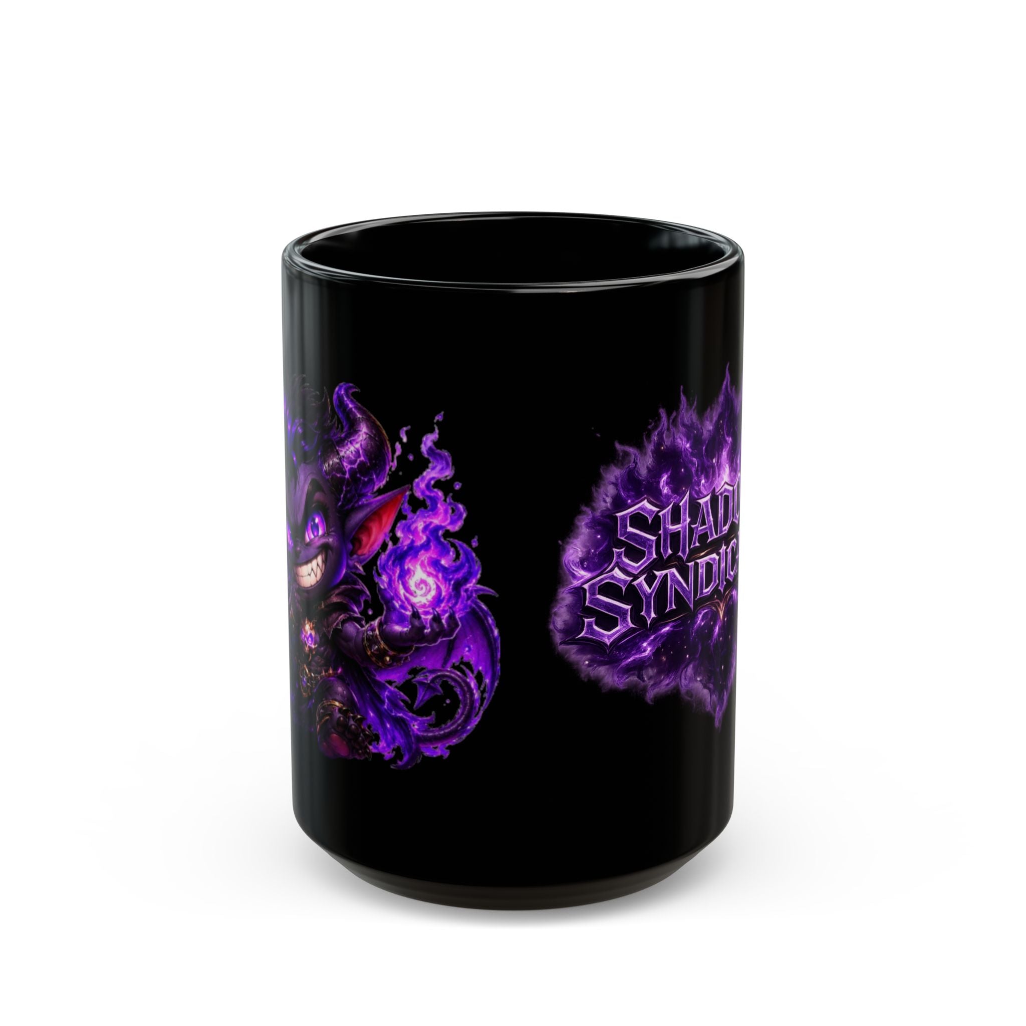 Shadow Syndicate Black Mug — Purple Flame Gaming Coffee Cup (11oz & 15oz)