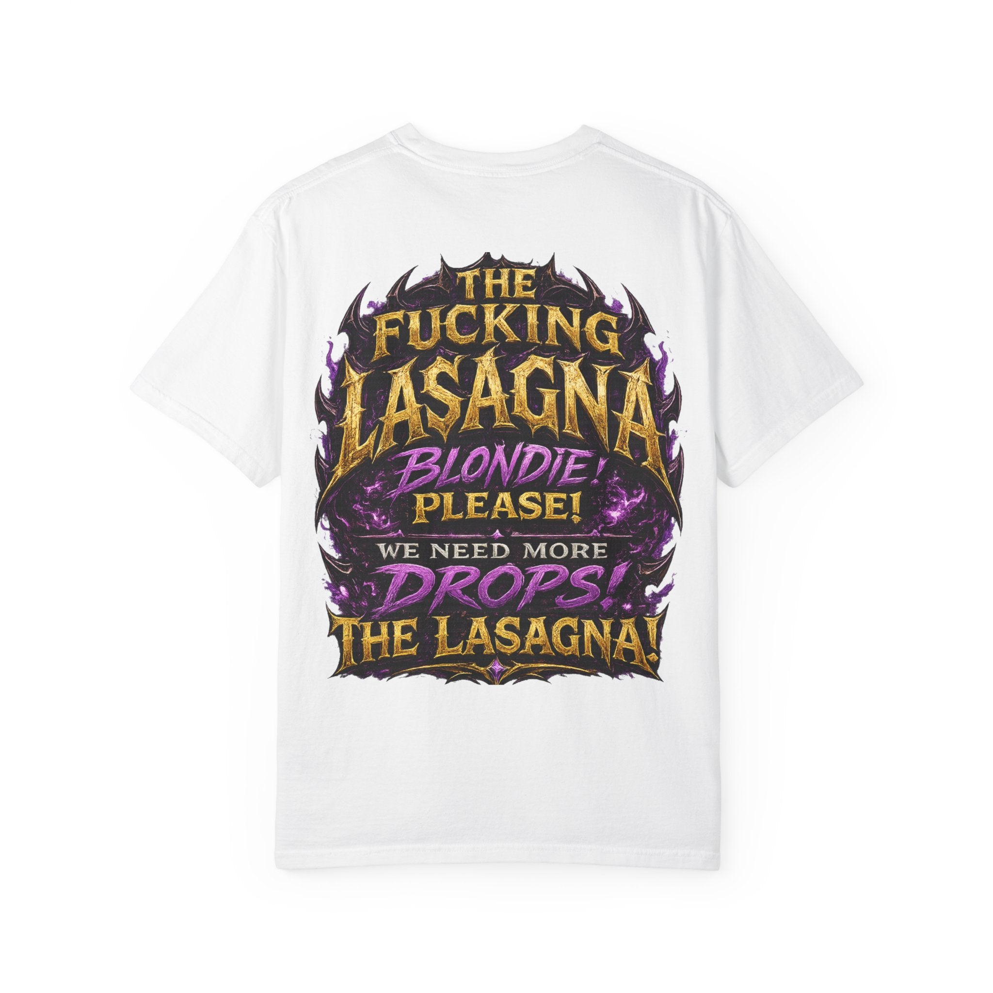 Lasagna T-Shirt — Blondie’s Lasagna Gamer Graphic Tee (Funny "The Fucking Lasagna" Back Print)
