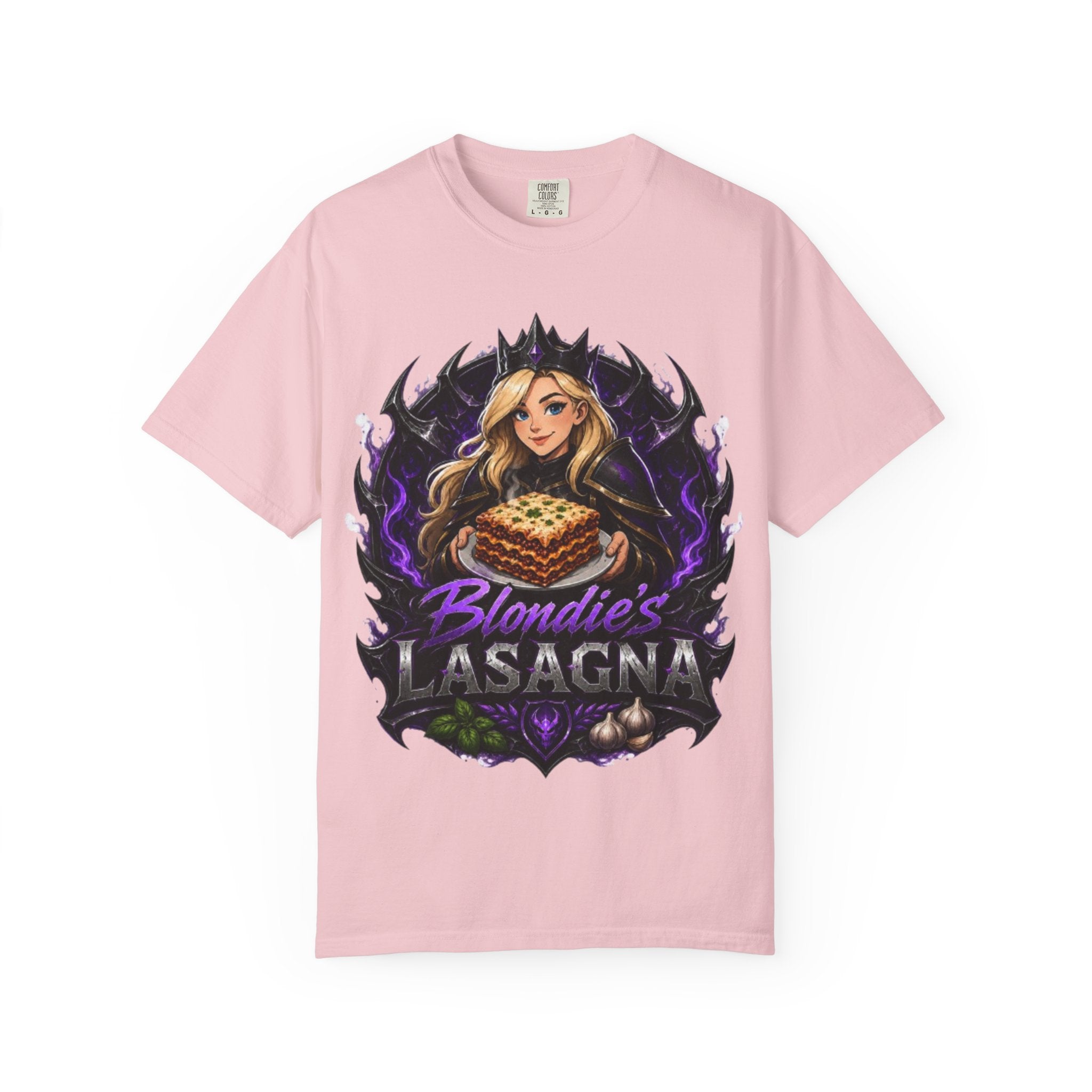 Lasagna T-Shirt — Blondie’s Lasagna Gamer Graphic Tee (Funny "The Fucking Lasagna" Back Print)