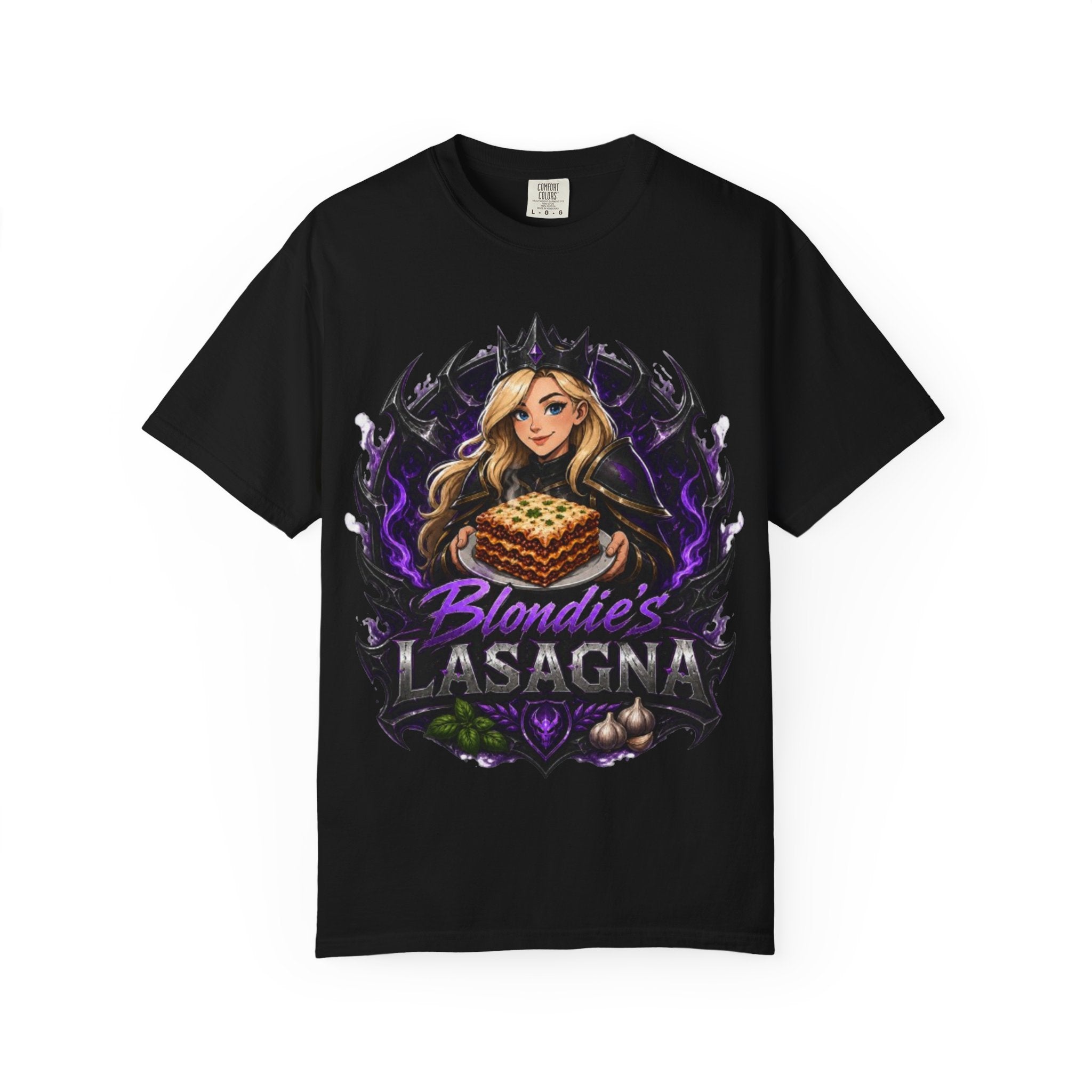 Lasagna T-Shirt — Blondie’s Lasagna Gamer Graphic Tee (Funny "The Fucking Lasagna" Back Print)