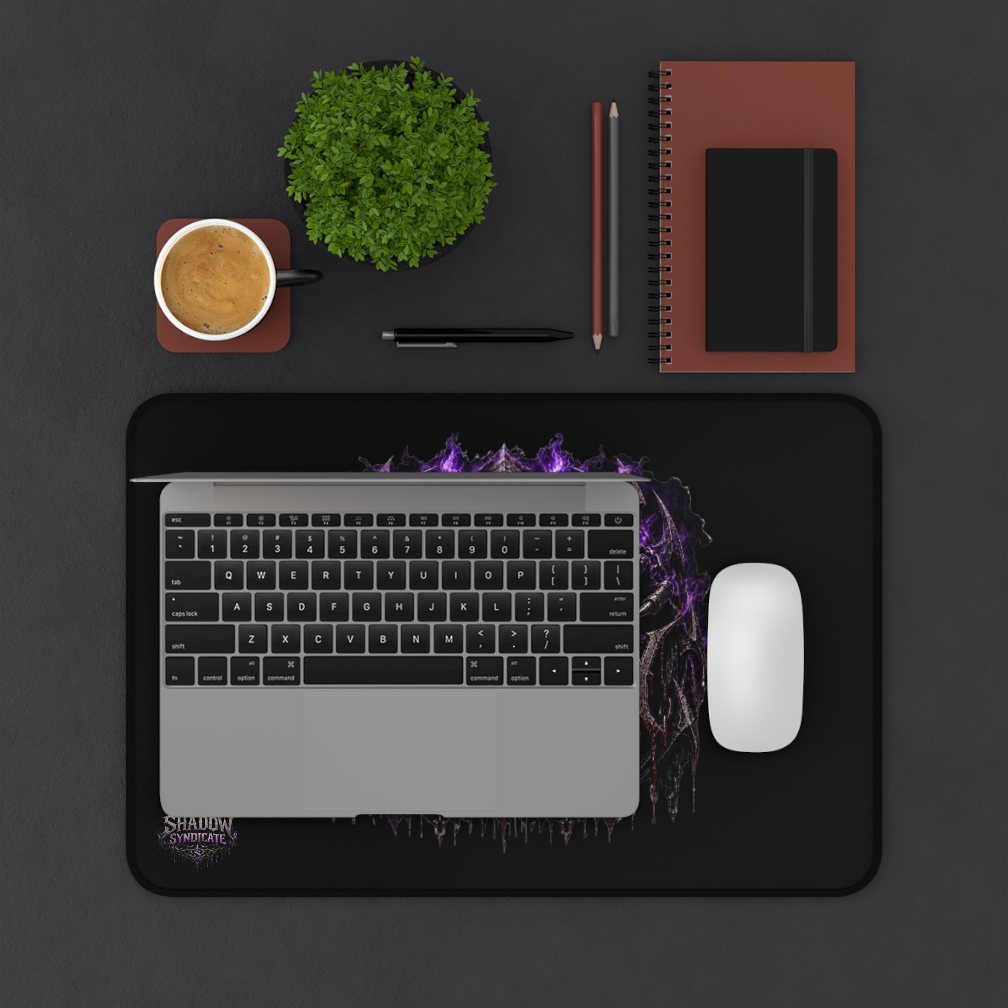 No Integrity Gothic Desk Mat — Dark Gaming Mouse Pad with Purple Skull Design