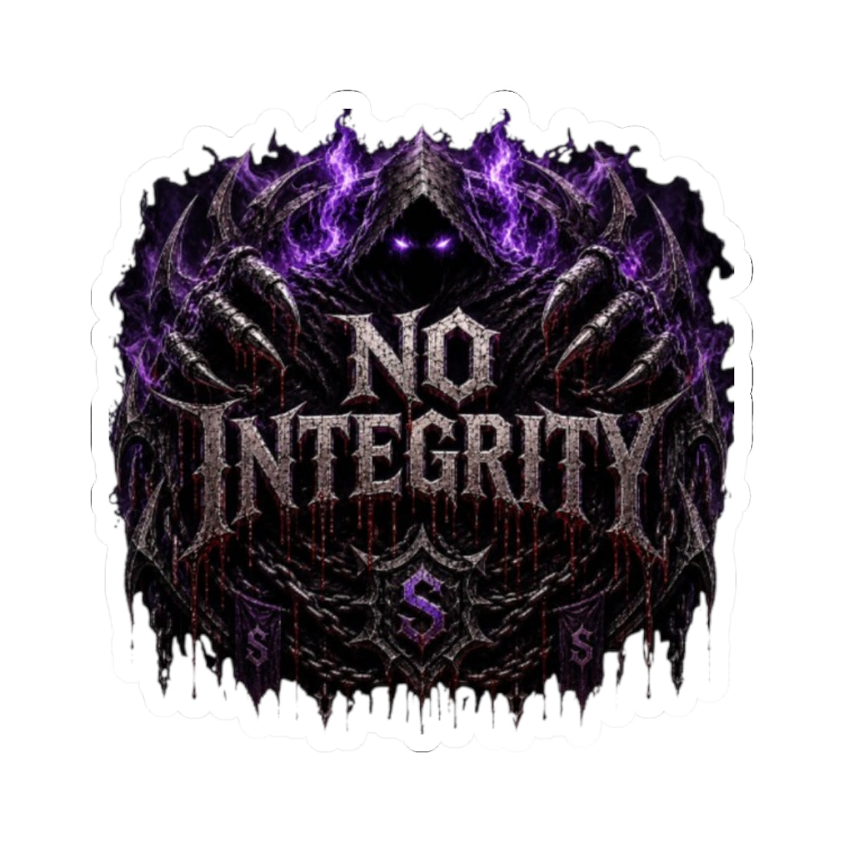 No Integrity Dark Gothic Sticker — Purple Skull Emblem Kiss-Cut