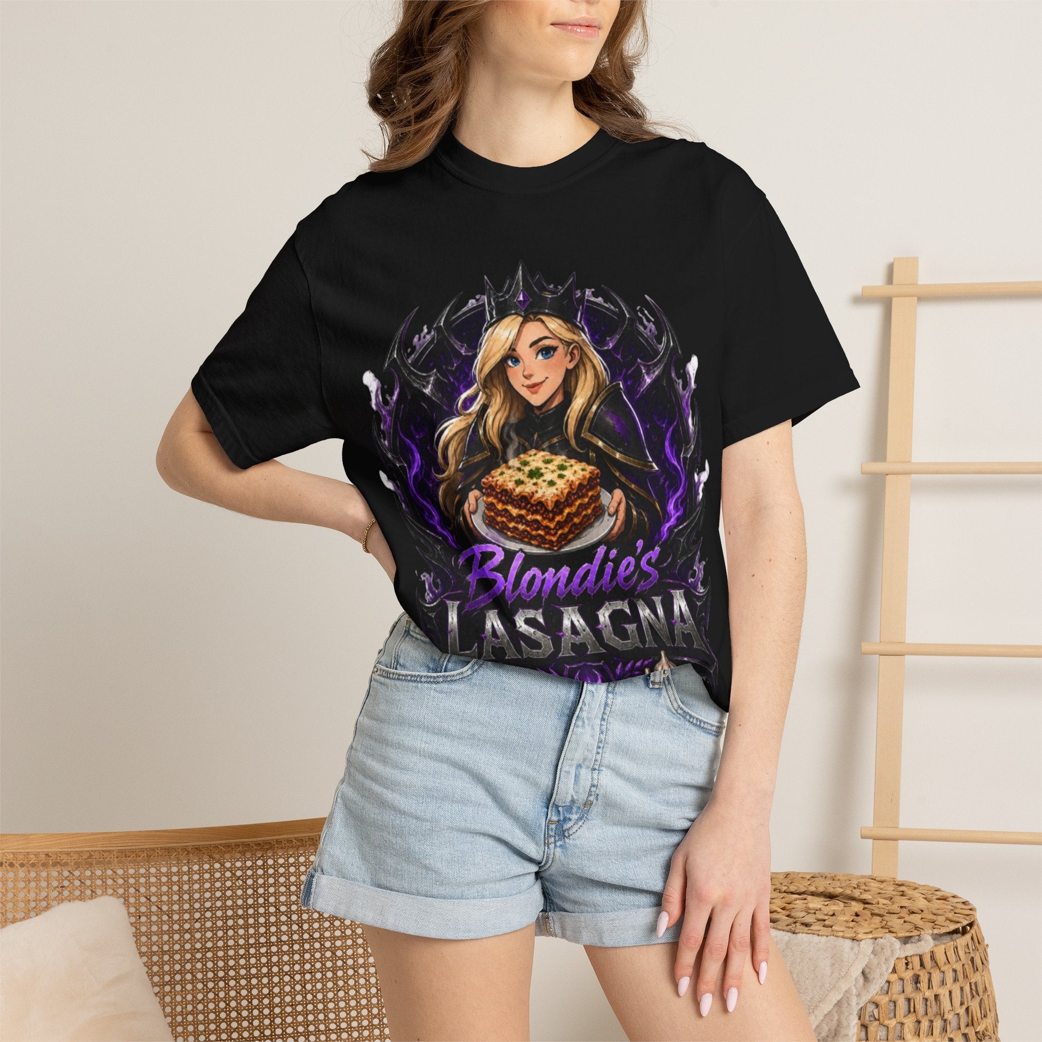 Lasagna T-Shirt — Blondie’s Lasagna Gamer Graphic Tee (Funny "The Fucking Lasagna" Back Print)