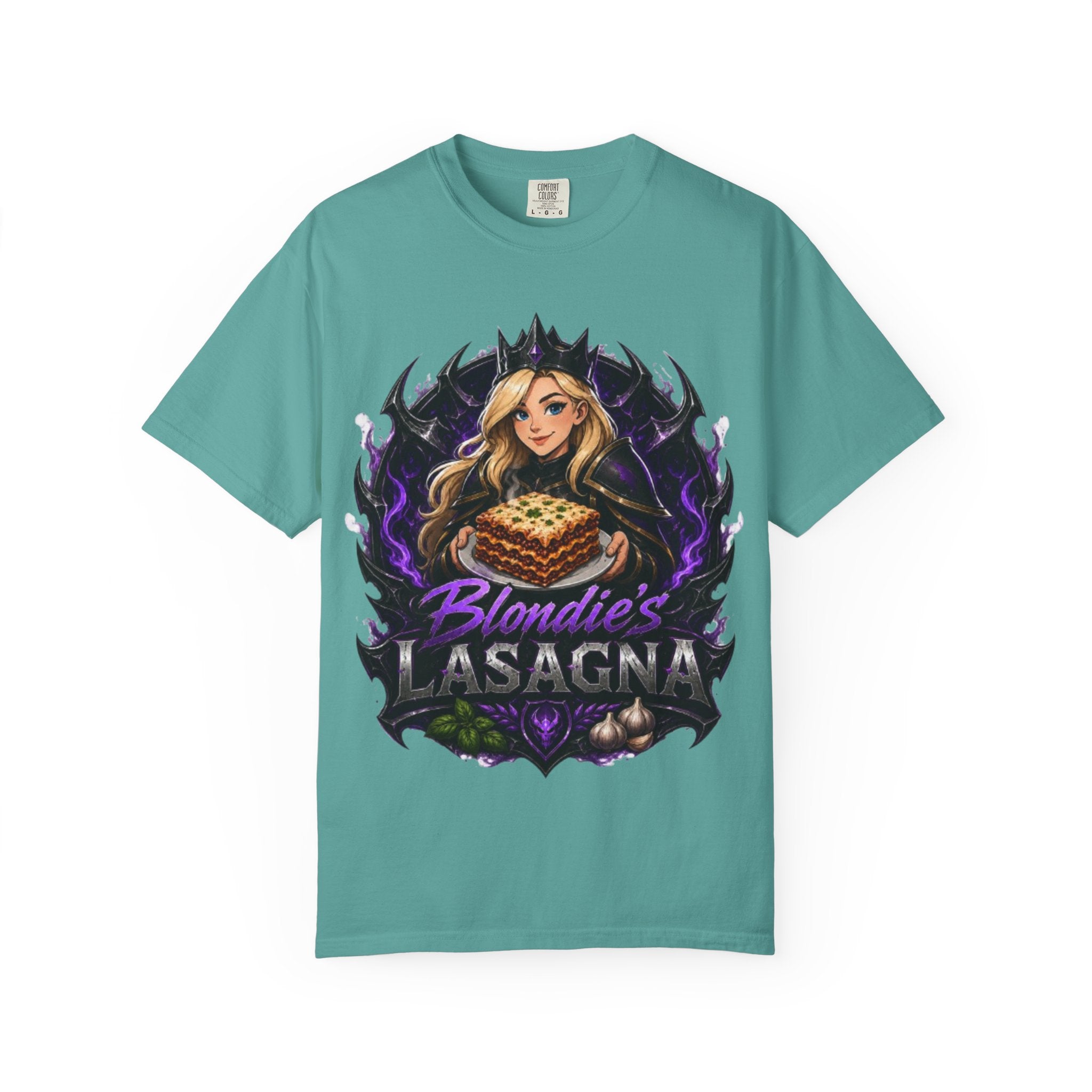 Lasagna T-Shirt — Blondie’s Lasagna Gamer Graphic Tee (Funny "The Fucking Lasagna" Back Print)