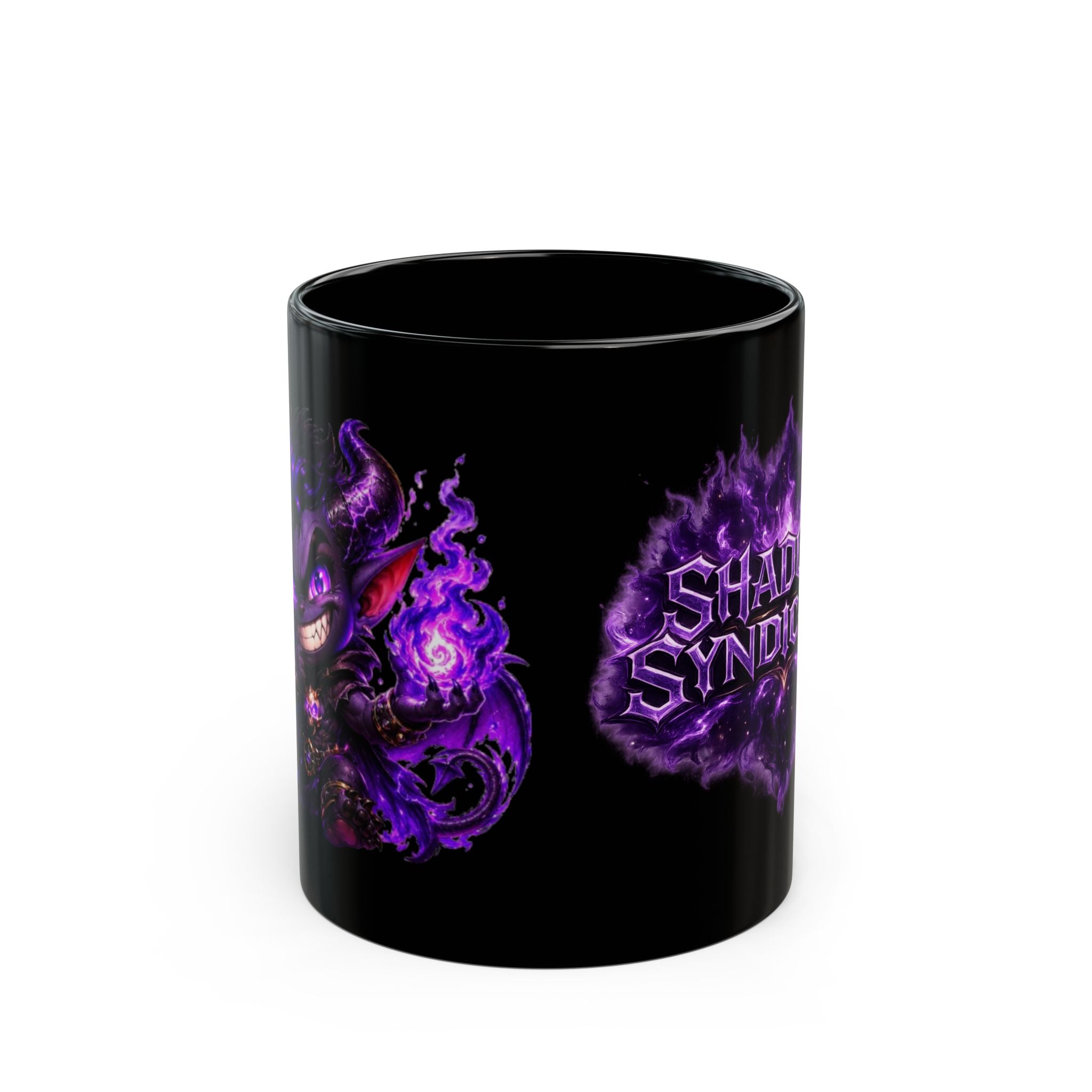 Shadow Syndicate Black Mug — Purple Flame Gaming Coffee Cup (11oz & 15oz)