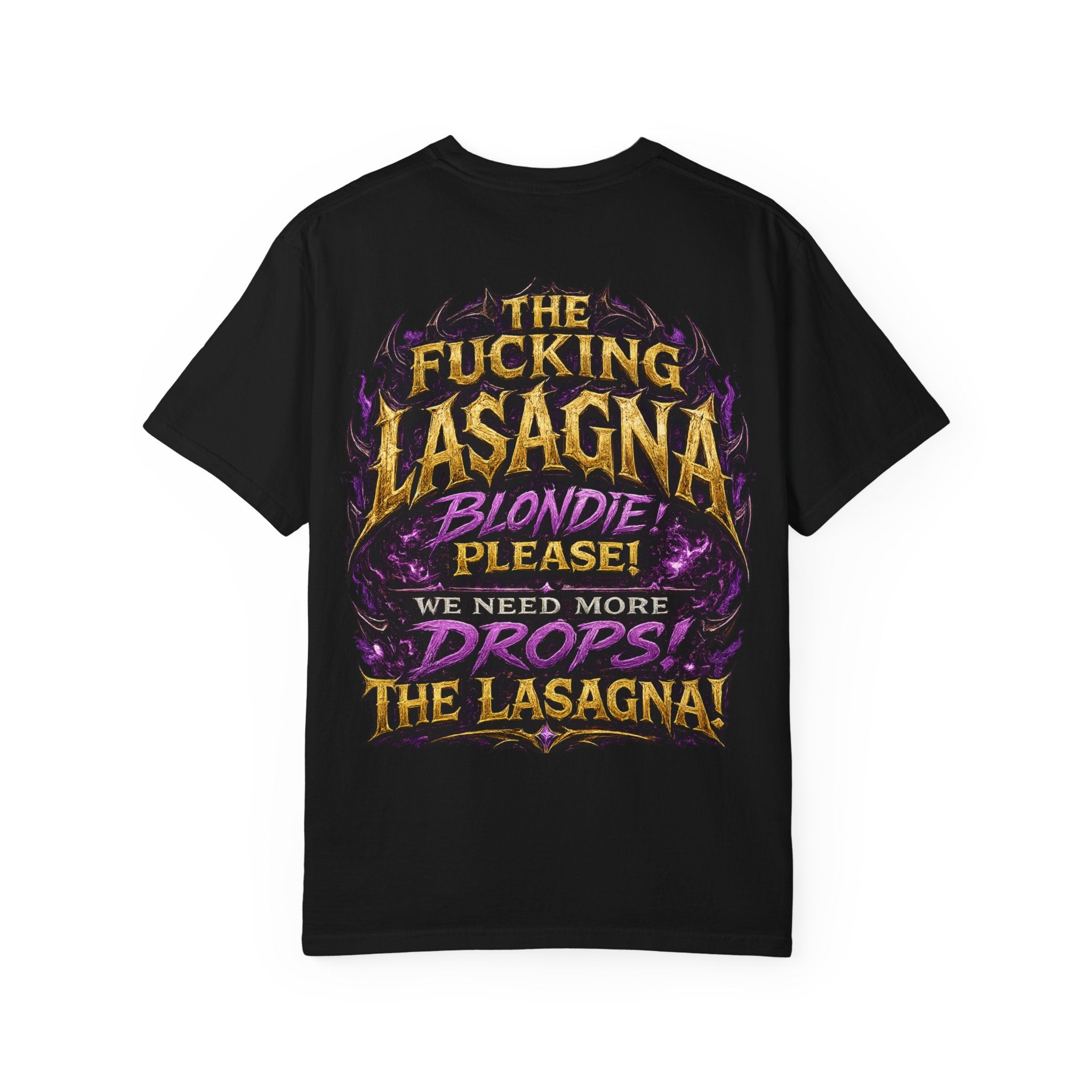 Lasagna T-Shirt — Blondie’s Lasagna Gamer Graphic Tee (Funny "The Fucking Lasagna" Back Print)