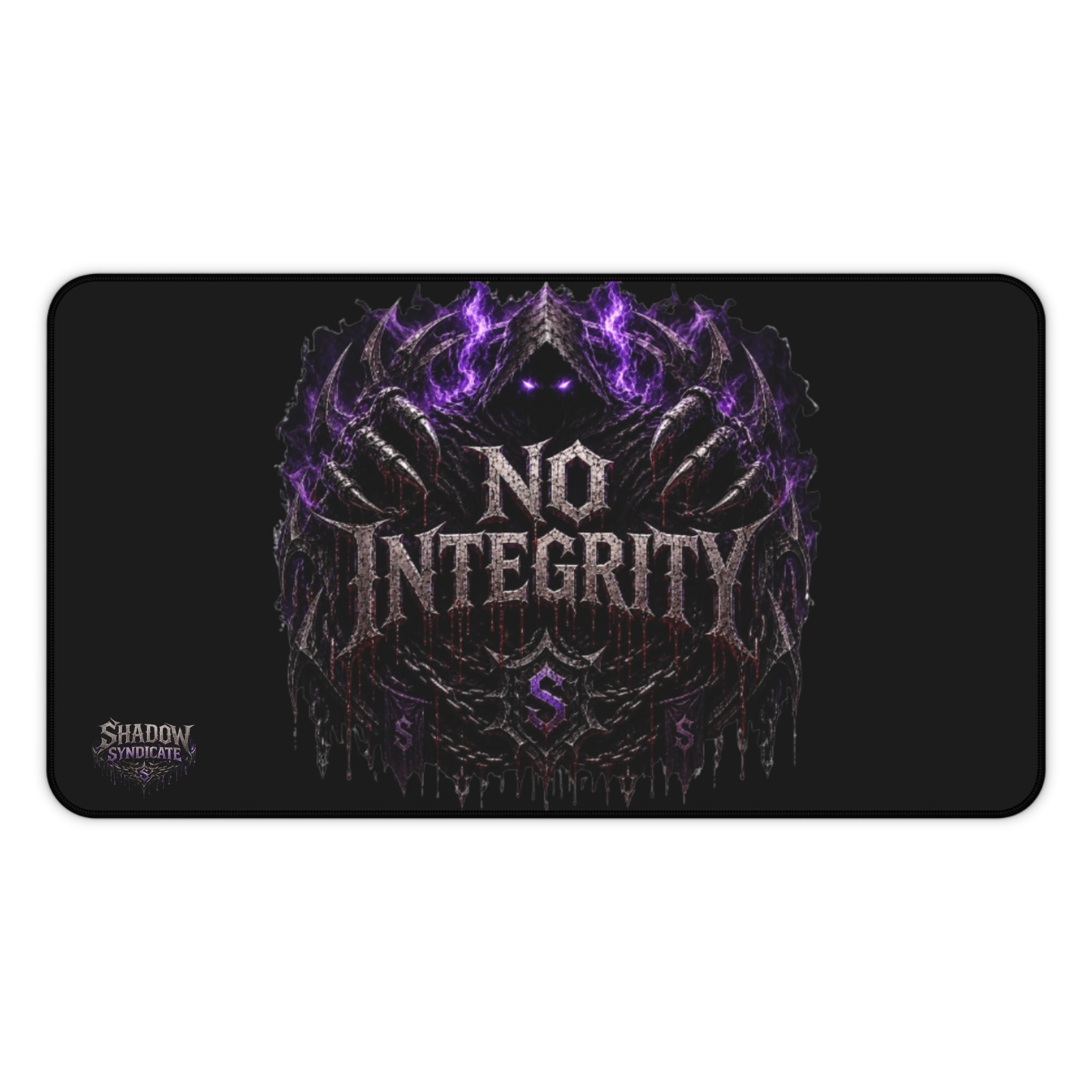 No Integrity Gothic Desk Mat — Dark Gaming Mouse Pad with Purple Skull Design