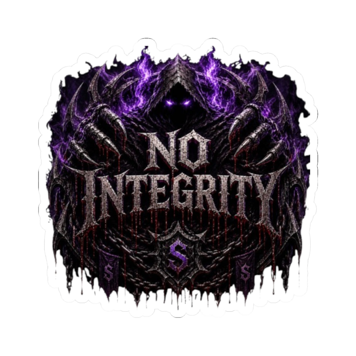 No Integrity Dark Gothic Sticker — Purple Skull Emblem Kiss-Cut