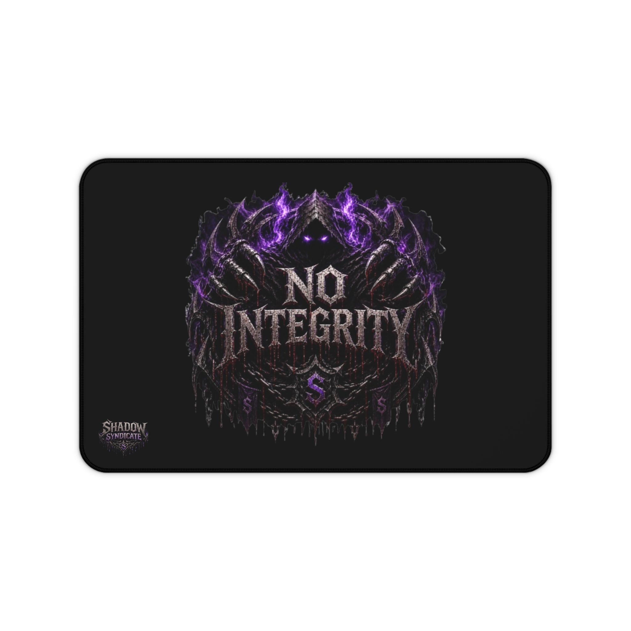 No Integrity Gothic Desk Mat — Dark Gaming Mouse Pad with Purple Skull Design