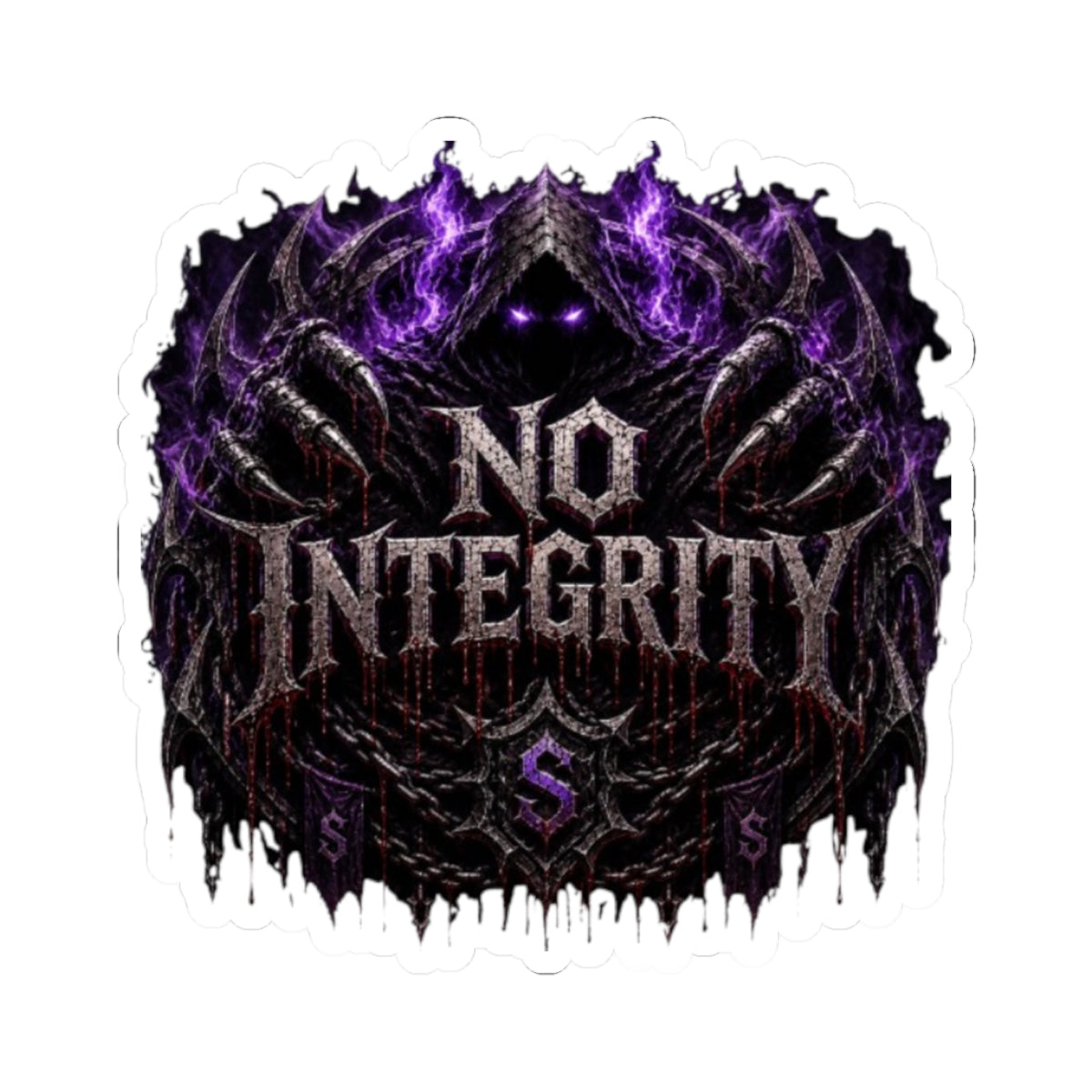 No Integrity Dark Gothic Sticker — Purple Skull Emblem Kiss-Cut