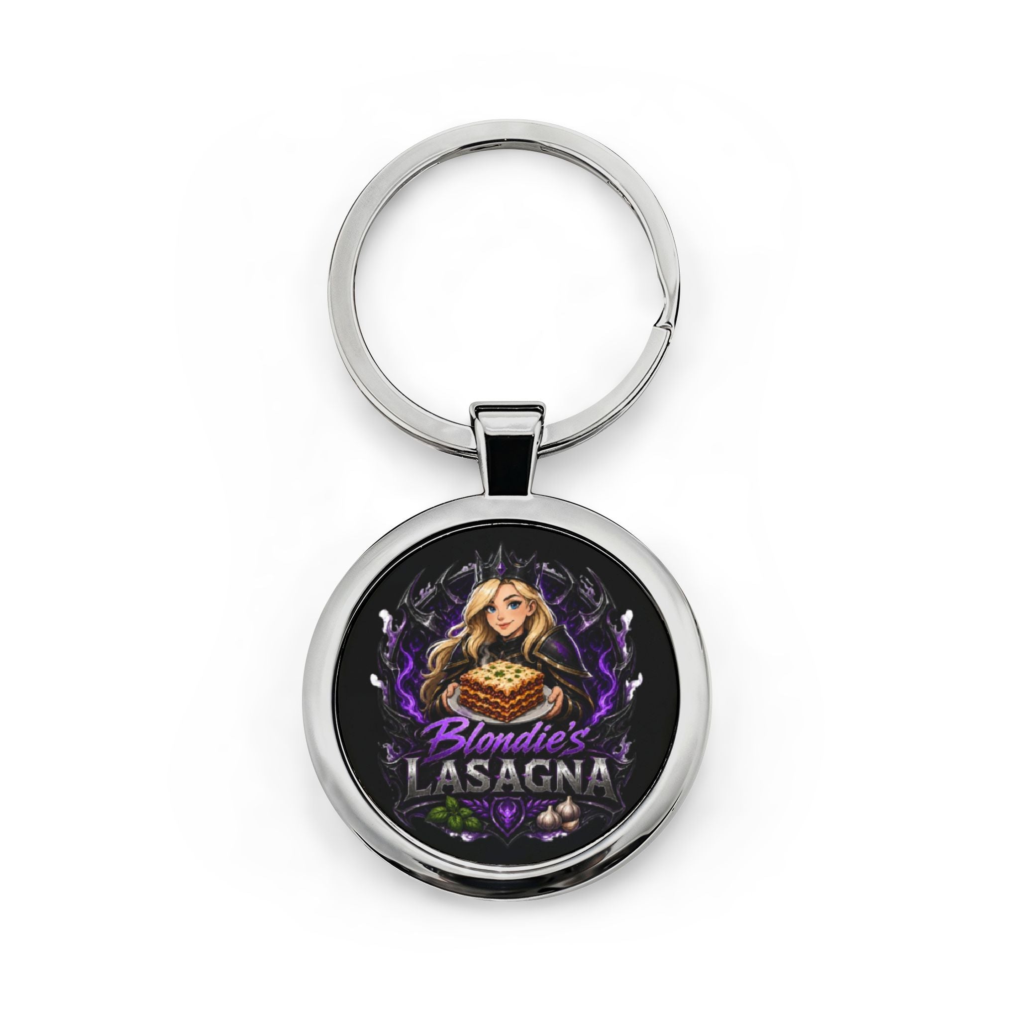 Round Stainless Steel Keychain – Blondies Lasagna charm