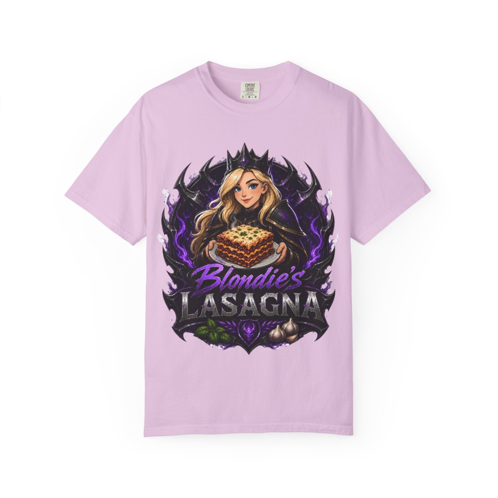 Lasagna T-Shirt — Blondie’s Lasagna Gamer Graphic Tee (Funny "The Fucking Lasagna" Back Print)