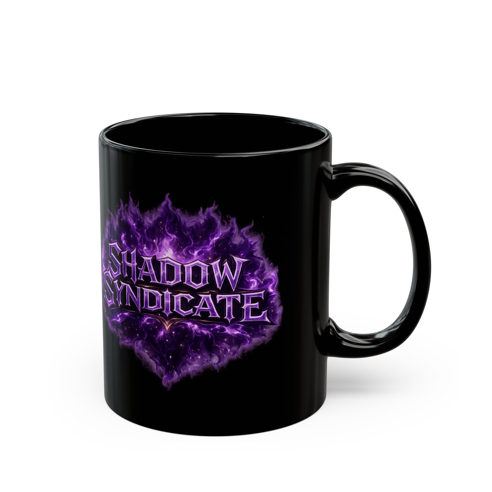 Shadow Syndicate Black Mug — Purple Flame Gaming Coffee Cup (11oz & 15oz)