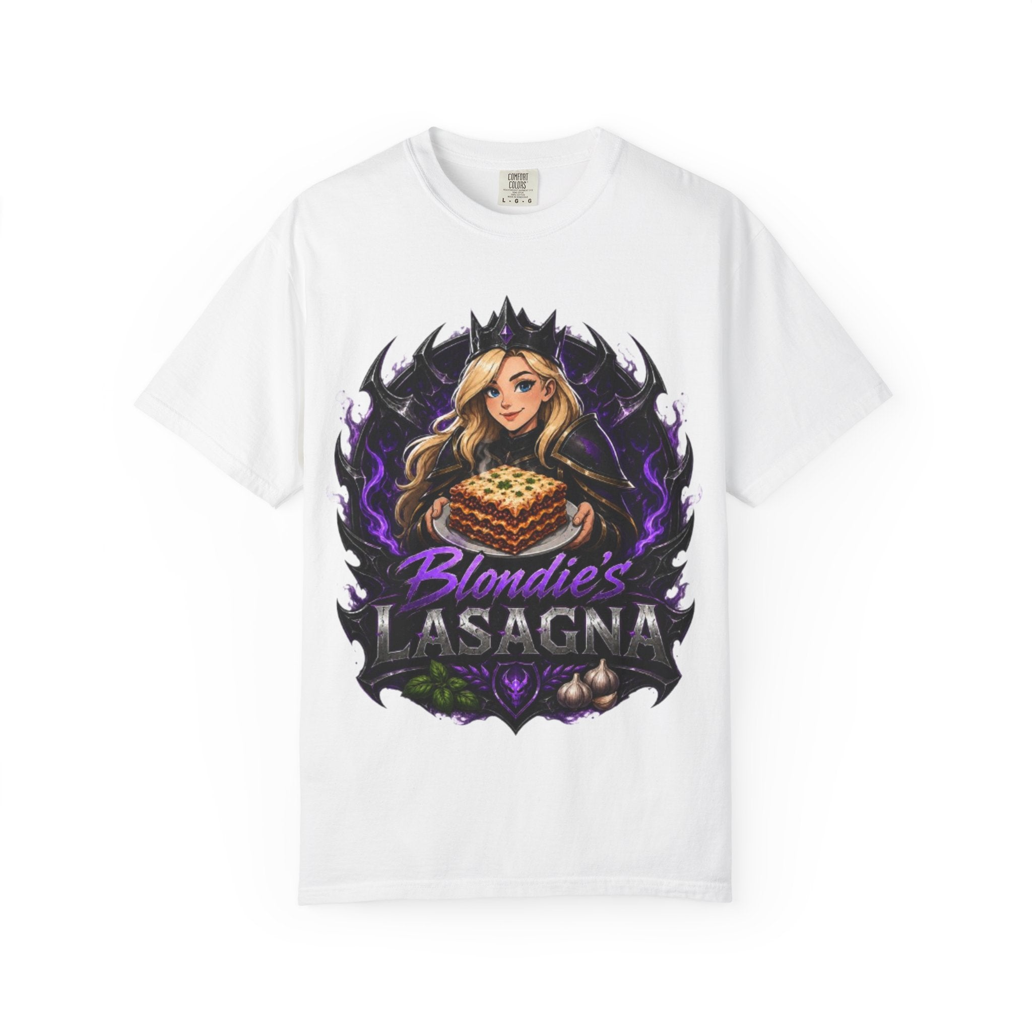 Lasagna T-Shirt — Blondie’s Lasagna Gamer Graphic Tee (Funny "The Fucking Lasagna" Back Print)